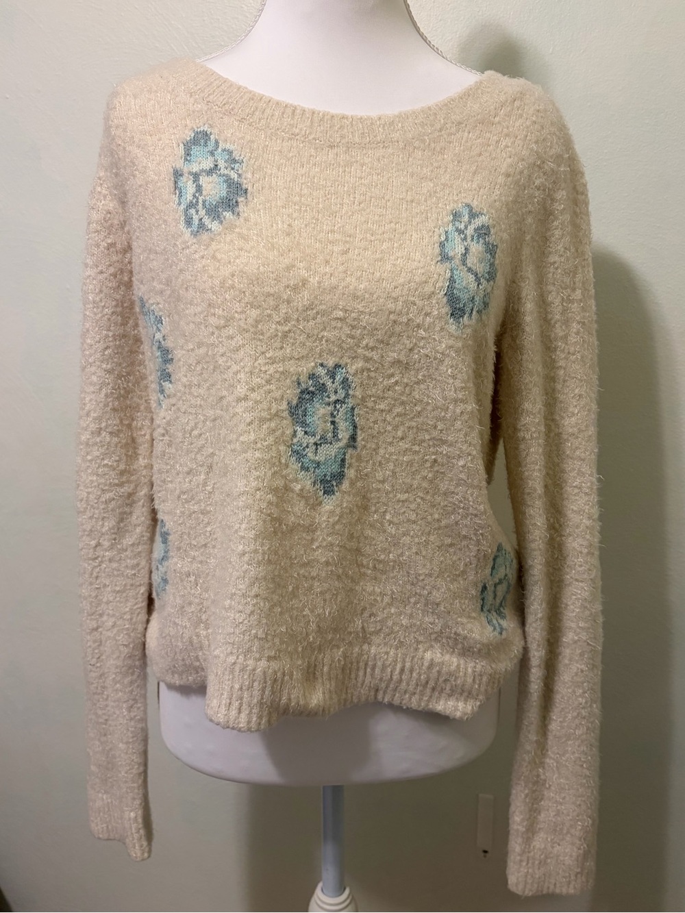 Lauren Conrad Cream Sweater With Blue Flowers